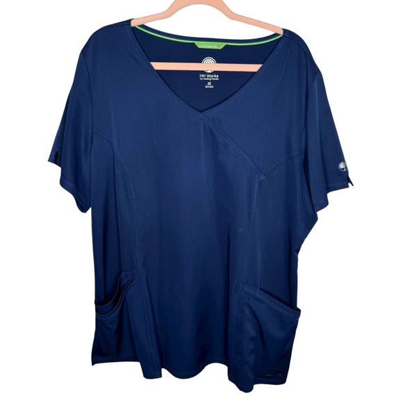 HH Works Healing Hands Blue V-Neck Scrub Top with Pockets Size 2X Plus - Picture 1 of 10